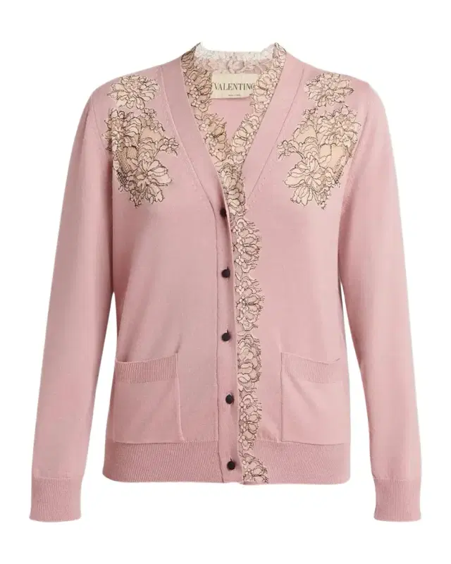 Valentino Garavani Scalloped Lace V-Neck Cardigan