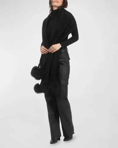 Gorski Select Cashmere Stole With Lamb Shearling Poms | Thumbnail 2