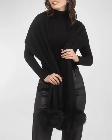 Gorski Select Cashmere Stole With Lamb Shearling Poms | Thumbnail 4