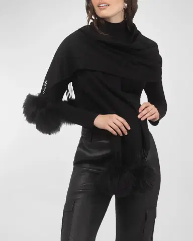 Gorski Select Cashmere Stole With Lamb Shearling Poms | Thumbnail 5