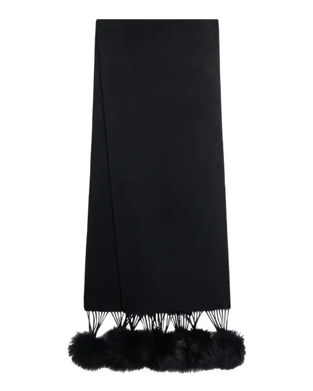 Select Cashmere Stole With Lamb Shearling Poms Select Cashmere Stole With Lamb Shearling Poms