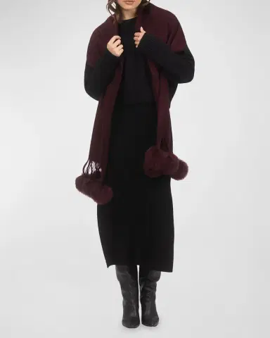 Gorski Select Cashmere Stole With Lamb Shearling Poms | Thumbnail 2