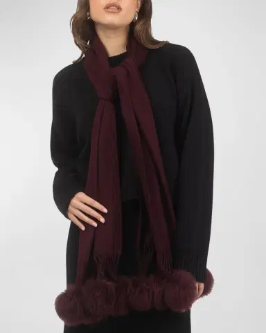 Gorski Select Cashmere Stole With Lamb Shearling Poms | Thumbnail 3