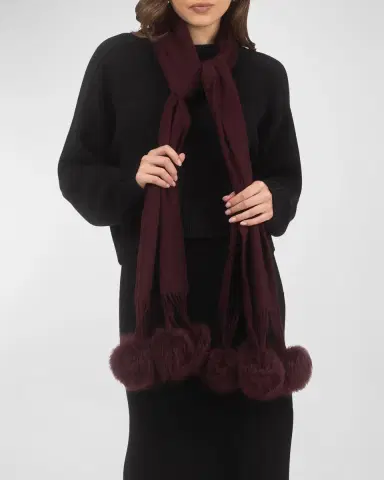 Gorski Select Cashmere Stole With Lamb Shearling Poms | Thumbnail 4