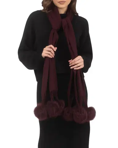 Gorski Select Cashmere Stole With Lamb Shearling Poms | Thumbnail 1