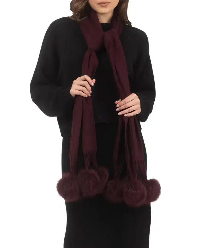 Select Cashmere Stole With Lamb Shearling Poms Select Cashmere Stole With Lamb Shearling Poms