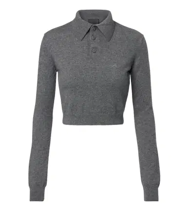Mugler Cropped cashmere polo sweater | Thumbnail 1 Mugler Cropped cashmere polo sweater | Thumbnail 1