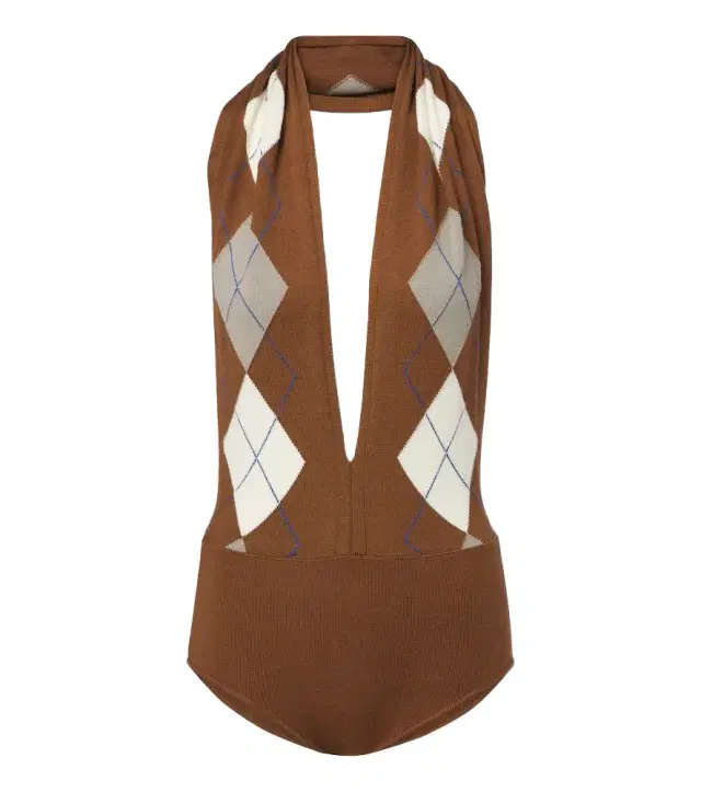 Mugler Argyle virgin wool bodysuit