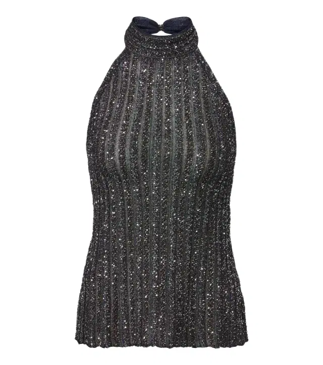 Missoni Ribbed-knit sequined halterneck top