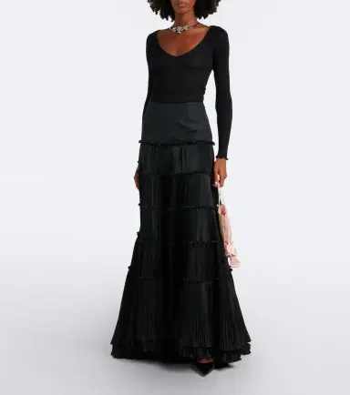 BLUMARINE Plissé tiered taffeta maxi skirt | Thumbnail 5