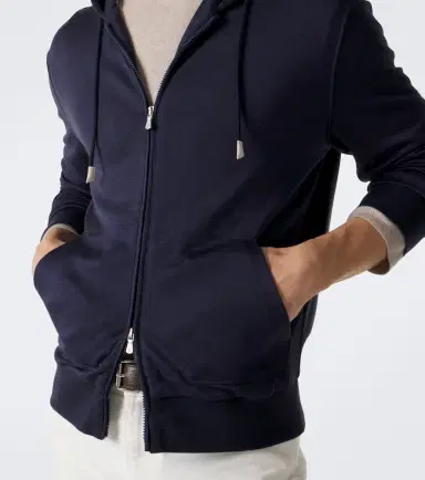 ELEVENTY Silk and cotton-blend zip-up hoodie | Thumbnail 3