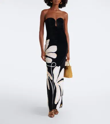 Cala de la Cruz Yves floral strapless velvet maxi dress | Thumbnail 3 Cala de la Cruz Yves floral strapless velvet maxi dress | Thumbnail 3