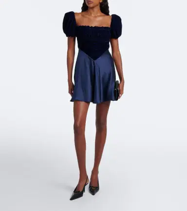 Rodarte Ruched silk satin and velvet minidress | Thumbnail 3 Rodarte Ruched silk satin and velvet minidress | Thumbnail 3