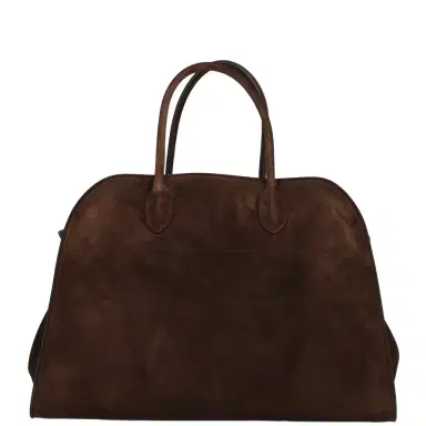 The Row The Row Soft Margaux 15 Bag Mocha Suede Gold Hardware | Thumbnail 1 The Row The Row Soft Margaux 15 Bag Mocha Suede Gold Hardware | Thumbnail 1