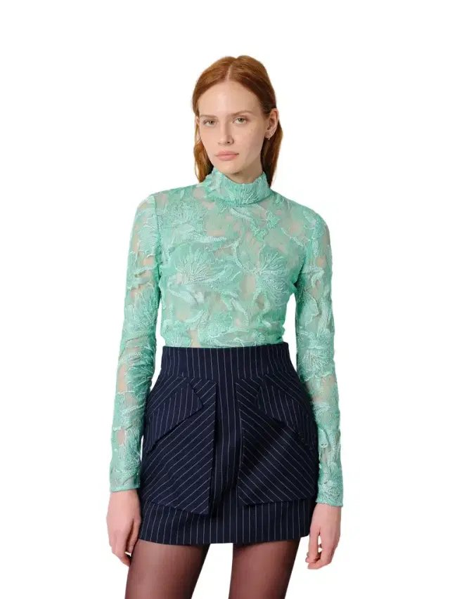 Aknvas The Freja top in beaded mint lace