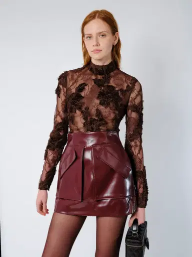 Aknvas The Freja top in dark brown lace | Thumbnail 1