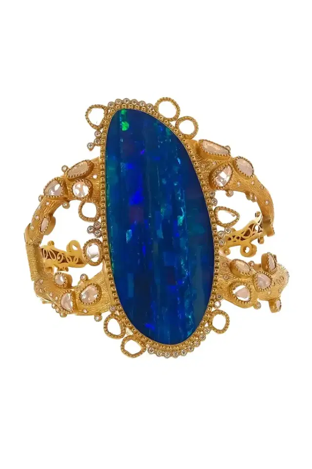 Coomi Blue Opal Diamond Hand Painted Cuff Bracelet