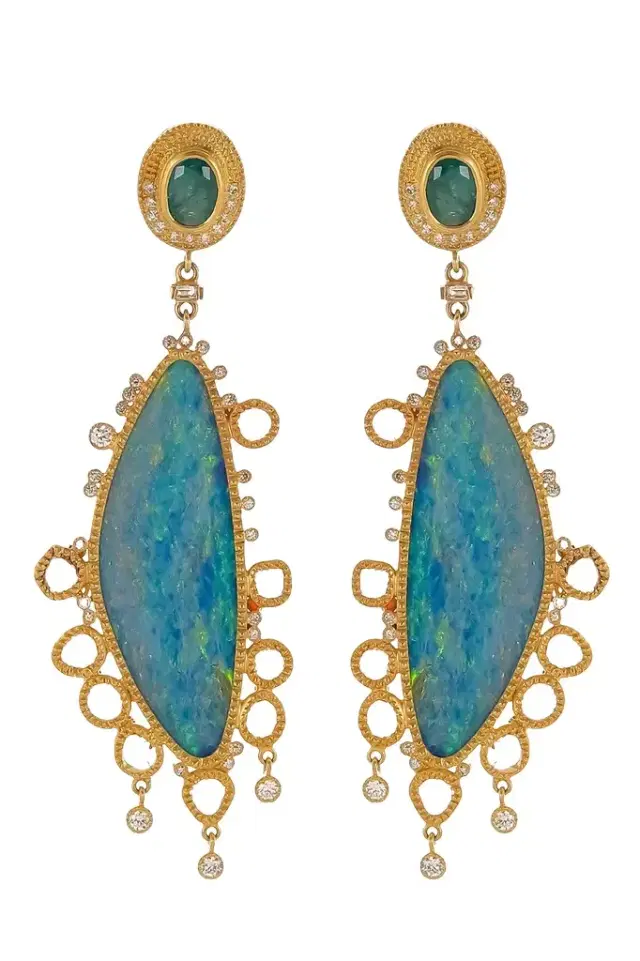 Coomi Opal Emerald Diamond Drop Earrings