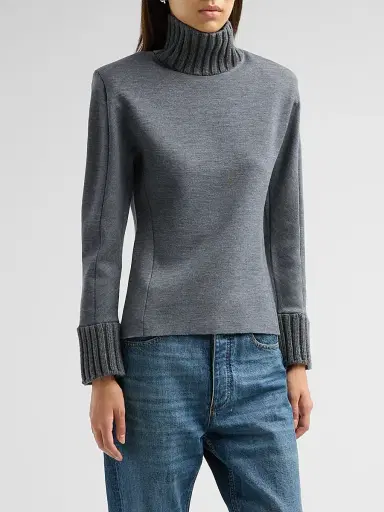 Bottega Veneta Women's Turtleneck Double-Knit Wool Long-Sleeve Sweater | Thumbnail 4