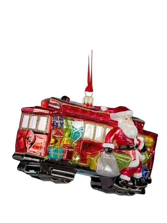 Glassware Art Studio Santa With San Francisco Cable Car Glass Ornament