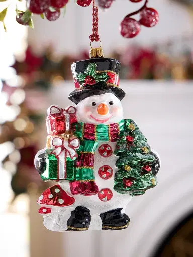 Glassware Art Studio Snowman With Gifts & Christmas Tree Glass Ornament | Thumbnail 1 Glassware Art Studio Snowman With Gifts & Christmas Tree Glass Ornament | Thumbnail 1