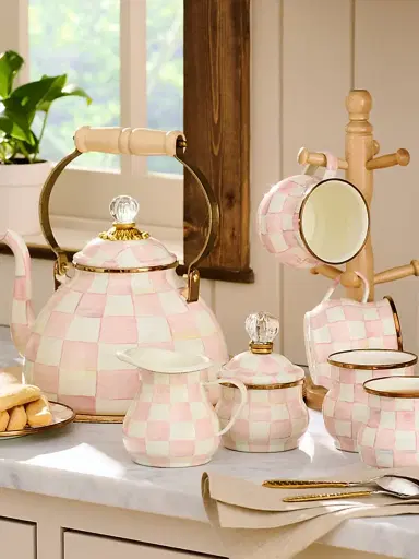 MacKenzie-Childs Rosy Check Enamel Tea Kettle | Thumbnail 5