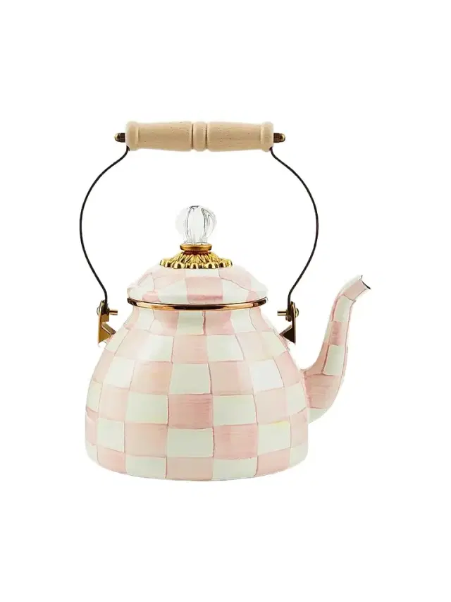 MacKenzie-Childs Rosy Check Enamel Tea Kettle