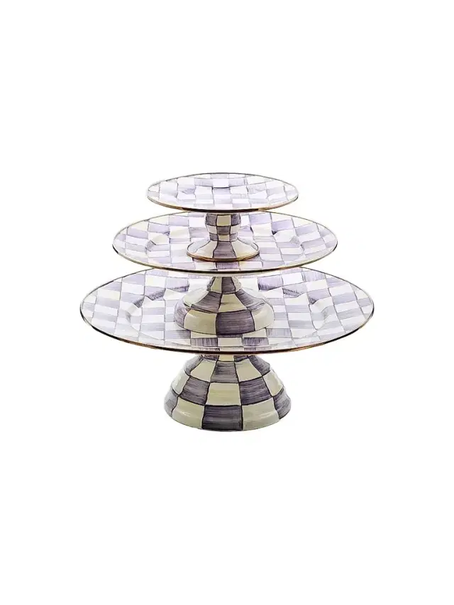 MacKenzie-Childs Violet Check Mini Pedestal Platter