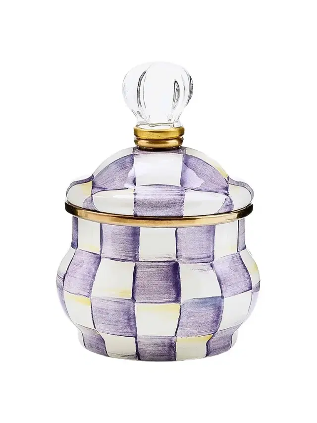 MacKenzie-Childs Violet Check Lidded Sugar Bowl