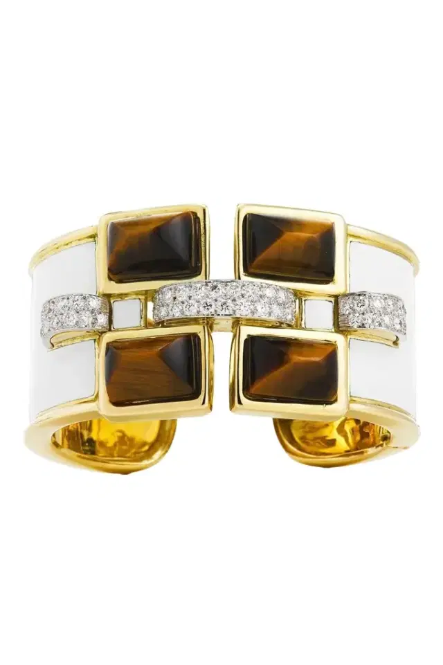 DAVID WEBB Diamond Tiger Eye Bastille Cuff