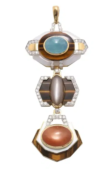 DAVID WEBB Aquamarine Diamond Tiger Eye Agate Pendant | Thumbnail 1 DAVID WEBB Aquamarine Diamond Tiger Eye Agate Pendant | Thumbnail 1