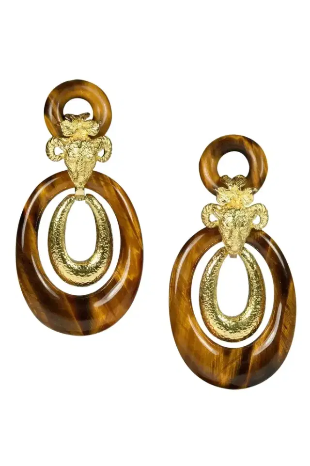 DAVID WEBB Diamond Tiger Head Ram Head Double Hoop Earrings