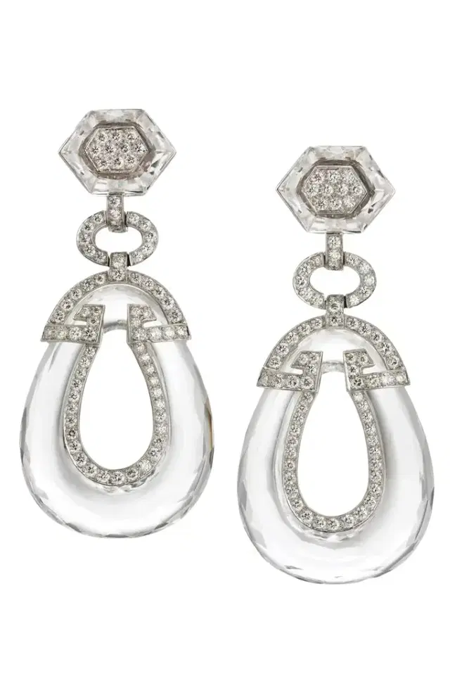 DAVID WEBB Diamond Rock Crystal Gala Earrings