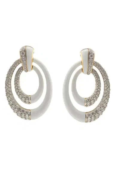 DAVID WEBB Diamond White Enamel Persephone Earrings | Thumbnail 1 DAVID WEBB Diamond White Enamel Persephone Earrings | Thumbnail 1