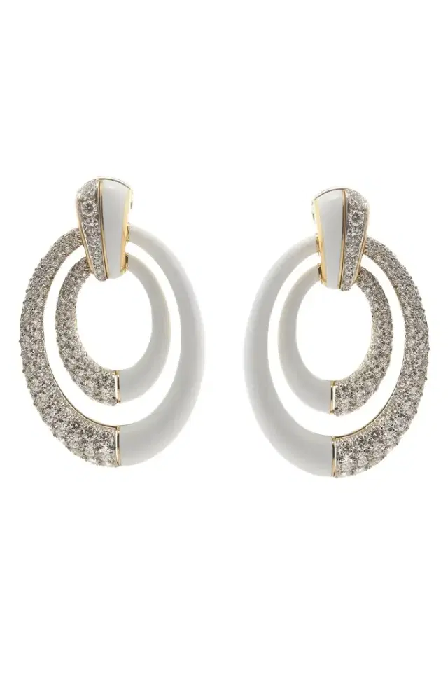 DAVID WEBB Diamond White Enamel Persephone Earrings
