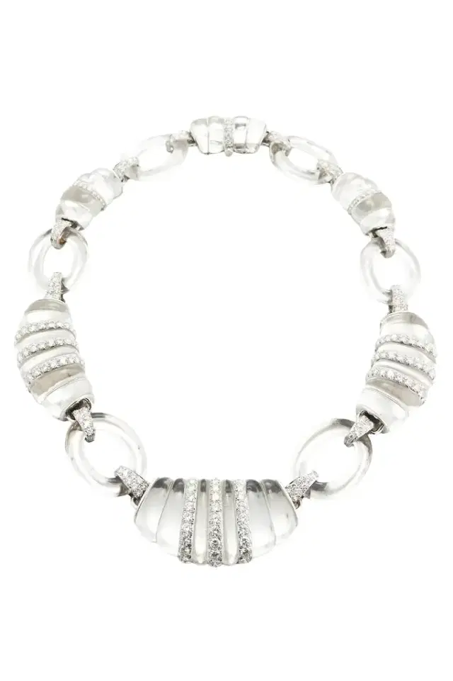 DAVID WEBB Diamond Dinner Roll Rock Crystal Necklace
