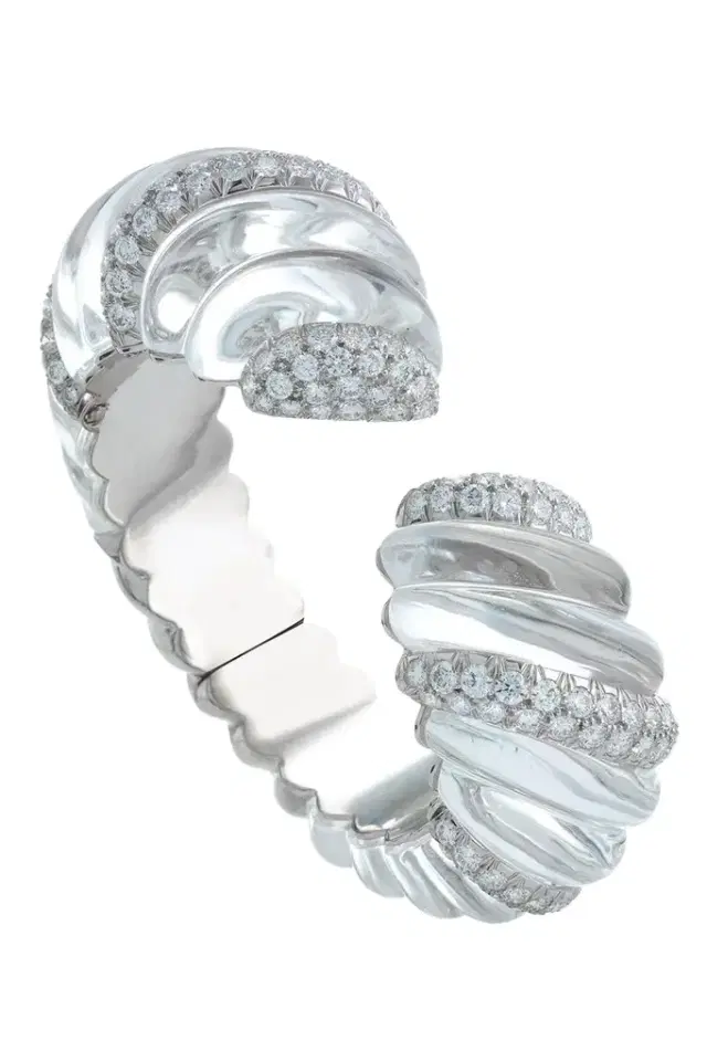 DAVID WEBB Diamond Twisted Carved Rock Cuff Bracelet