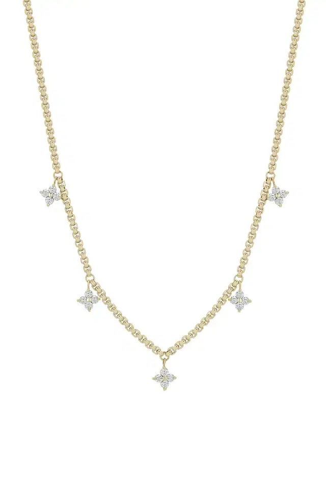 Diamond Dangling Station Box Chain Necklace