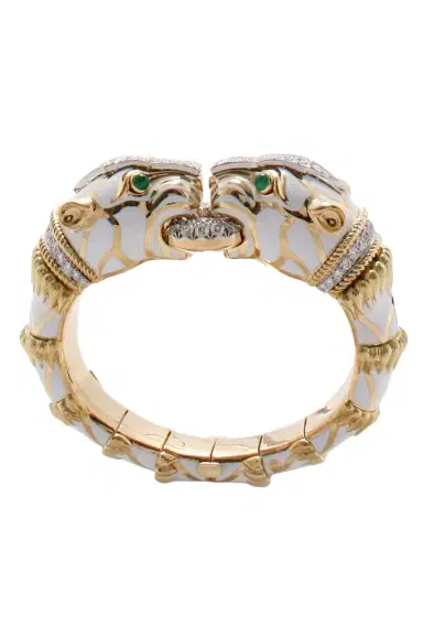 DAVID WEBB Diamond White Enamel Double Lion Bracelet | Thumbnail 1 DAVID WEBB Diamond White Enamel Double Lion Bracelet | Thumbnail 1