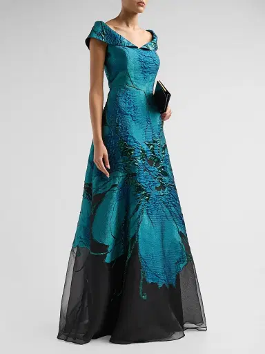 Teri Jon by Rickie Freeman Women's Floral Jacquard Organza A-Line Gown | Thumbnail 4 Teri Jon by Rickie Freeman Women's Floral Jacquard Organza A-Line Gown | Thumbnail 4