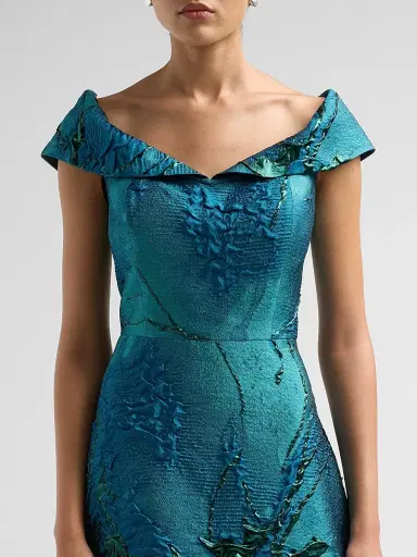 Teri Jon by Rickie Freeman Women's Floral Jacquard Organza A-Line Gown | Thumbnail 5 Teri Jon by Rickie Freeman Women's Floral Jacquard Organza A-Line Gown | Thumbnail 5