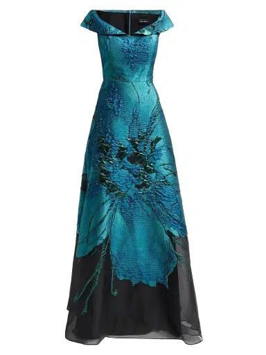 Teri Jon by Rickie Freeman Women's Floral Jacquard Organza A-Line Gown | Thumbnail 1 Teri Jon by Rickie Freeman Women's Floral Jacquard Organza A-Line Gown | Thumbnail 1