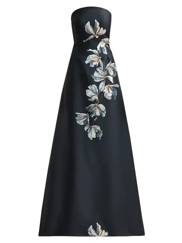 Teri Jon by Rickie Freeman Women's Beaded Floral Mikado A-Line Gown