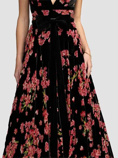 Mac Duggal Women's Floral Velvet Plunging V-Neck Ball Gown | Thumbnail 5 Mac Duggal Women's Floral Velvet Plunging V-Neck Ball Gown | Thumbnail 5