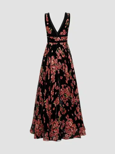 Mac Duggal Women's Floral Velvet Plunging V-Neck Ball Gown | Thumbnail 6 Mac Duggal Women's Floral Velvet Plunging V-Neck Ball Gown | Thumbnail 6