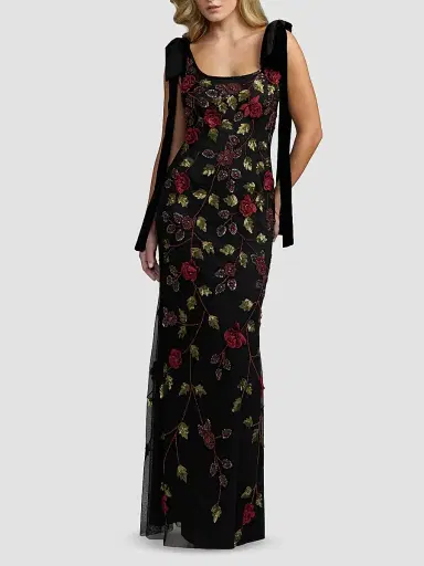 Mac Duggal Women's Floral Embroidered Bow-Shoulder Gown | Thumbnail 2 Mac Duggal Women's Floral Embroidered Bow-Shoulder Gown | Thumbnail 2