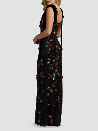 Mac Duggal Women's Floral Embroidered Bow-Shoulder Gown | Thumbnail 3 Mac Duggal Women's Floral Embroidered Bow-Shoulder Gown | Thumbnail 3