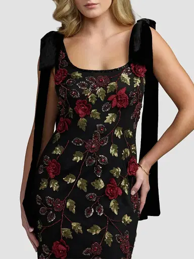 Mac Duggal Women's Floral Embroidered Bow-Shoulder Gown | Thumbnail 4 Mac Duggal Women's Floral Embroidered Bow-Shoulder Gown | Thumbnail 4