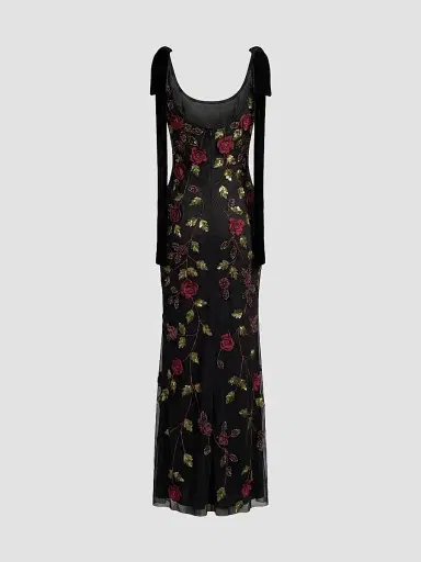 Mac Duggal Women's Floral Embroidered Bow-Shoulder Gown | Thumbnail 5 Mac Duggal Women's Floral Embroidered Bow-Shoulder Gown | Thumbnail 5