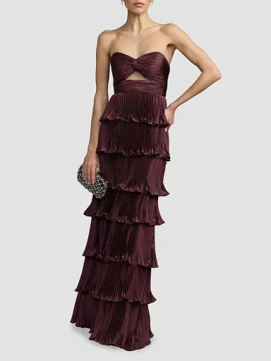 Mac Duggal Women's Ieena Pleated Charmeuse Strapless Tiered Ruffle Gown | Thumbnail 2